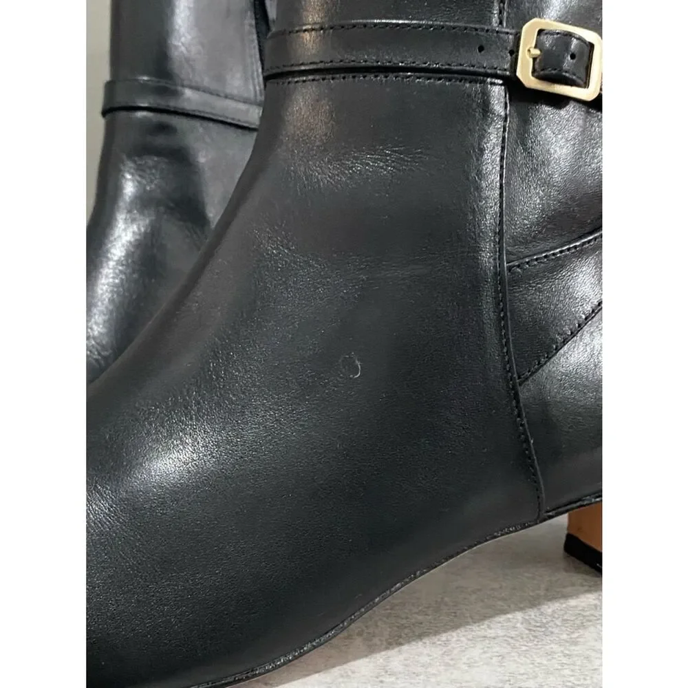 Bernardo Black Leather slender square toe Ankle Boots with Side Strap Size 9.5
